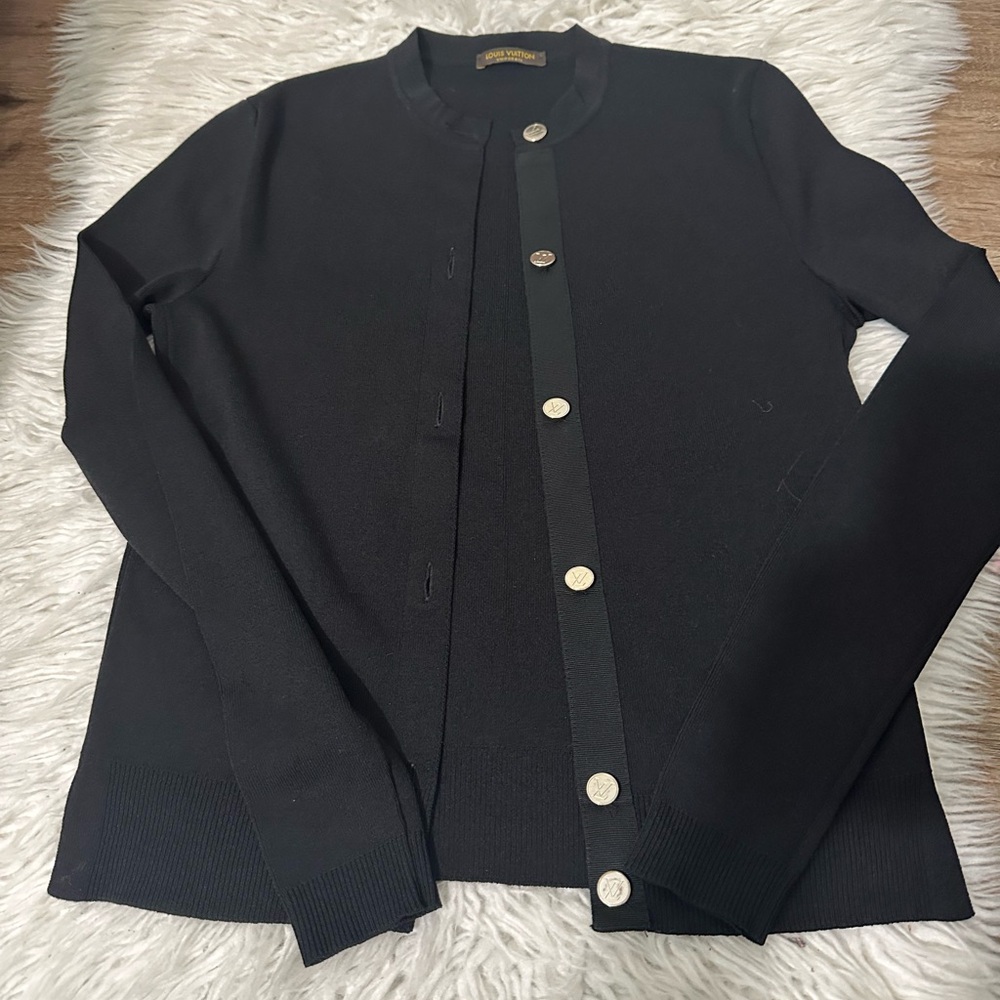 Louis Vuitton Black Cardigan with Gold Buttons